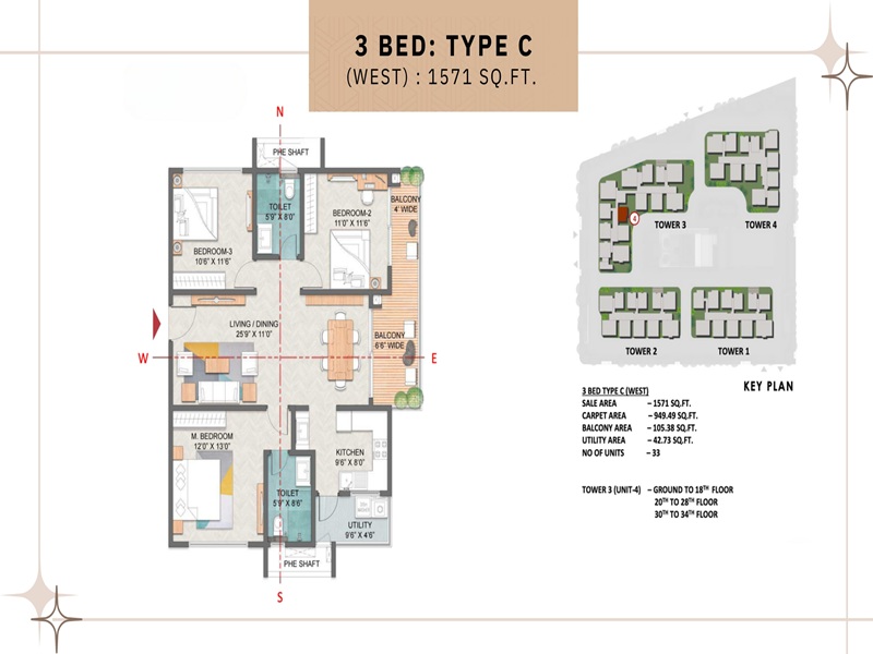 Prestige Spring Heights 3 BHK Floor Plan