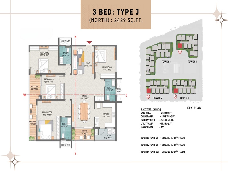 Prestige Spring Heights 3 BHK Floor Plan