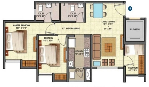 Prestige Courtyards 2.5 BHK Floor Plan