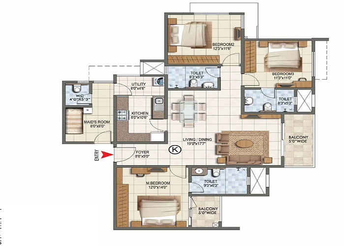 Prestige Jasdan Classic 2 BHK Floor Plan